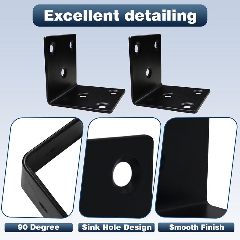 XHMAXE 25Pack 1.5''Black Angle Brackets with Slot, 2 MM Thickness Stainless Steel Brackets for Wooden Furniture Timber, Heavy Duty Wide Corner Metal Brace 90Degree Shape Steel Angle Bracket - Image 3